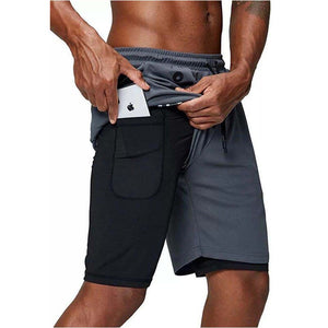 Men's  2 in 1 running shorts security zipper pockets