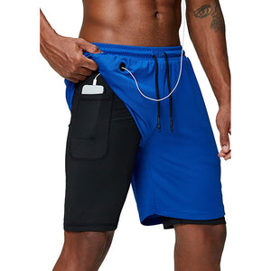 Men's  2 in 1 running shorts security zipper pockets