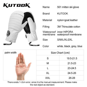 KUTOOK Skiing Gloves Waterproof Goatskin Palm Outdoor Sport