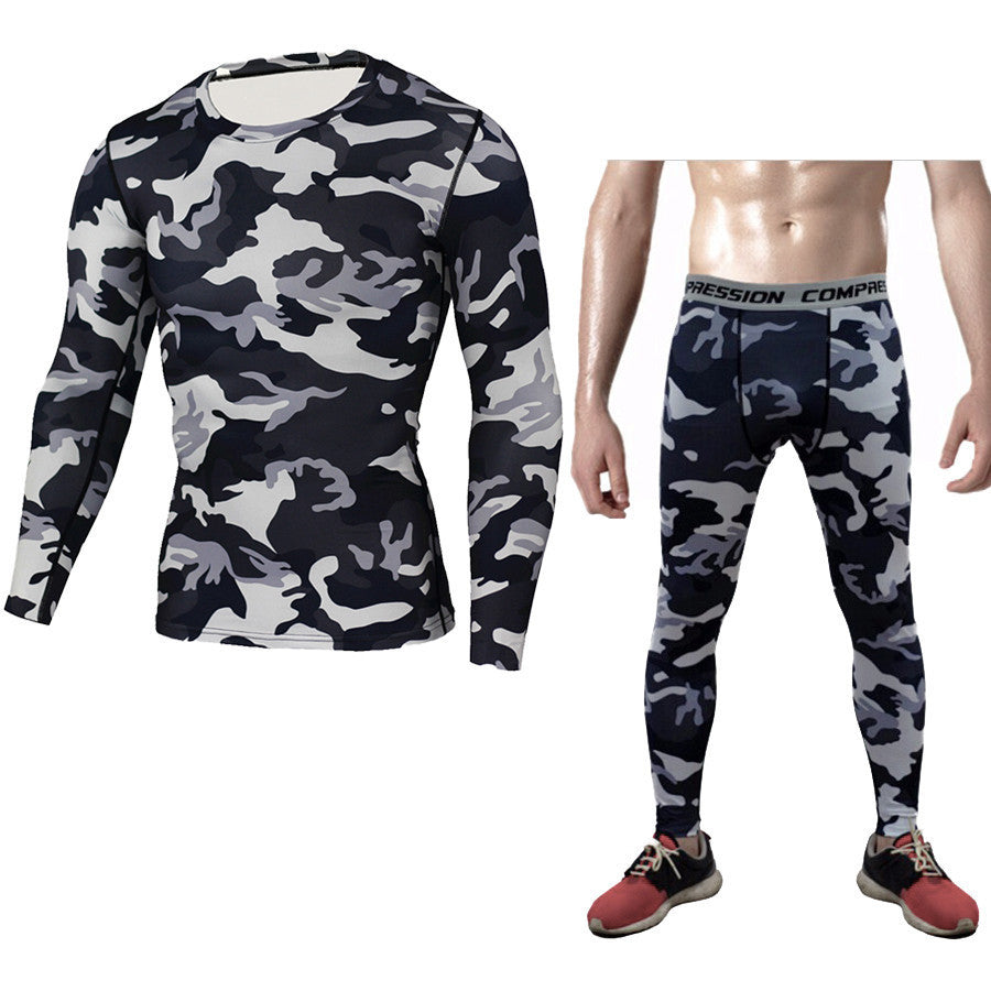 Camouflage Compression Baselayer Set Sports Compression Set Long Sleeve T-Shirt Tights