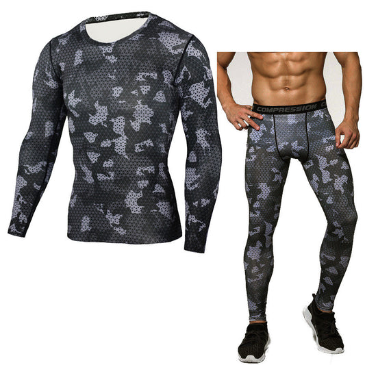 Camouflage Compression Baselayer Set Sports Compression Set Long Sleeve T-Shirt Tights