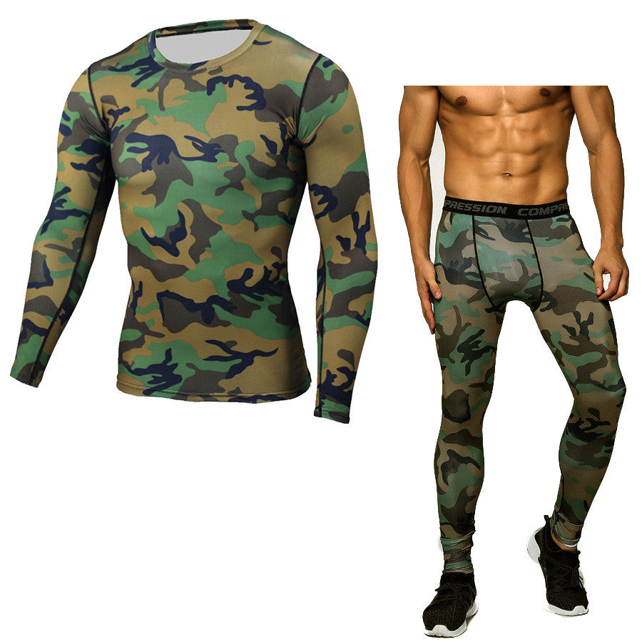 Camouflage Compression Baselayer Set Sports Compression Set Long Sleeve T-Shirt Tights
