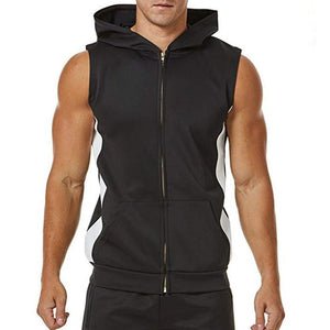 Men Zipper Splicing Sports Hooded Vest bodybuilding  fitness clothing | eprolo