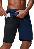 Men's  2 in 1 running shorts security zipper pockets