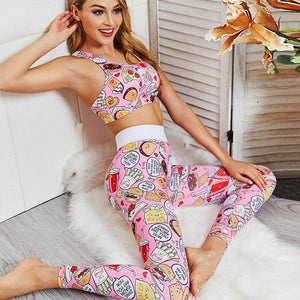 Pink Two Piece Set Fitness Women Crop Top and Pants Set | eprolo