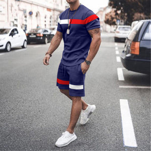 Men's Athletic Leisure Patchwork Short Sleeve Fitness Suit