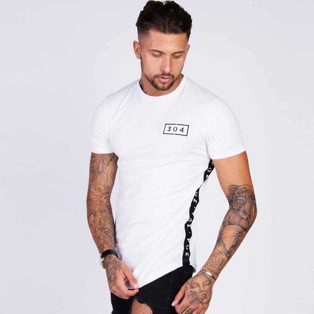 Men Cotton Short sleeve t shirt Fitness Slim Patchwork Black | GYMFIT24.COM