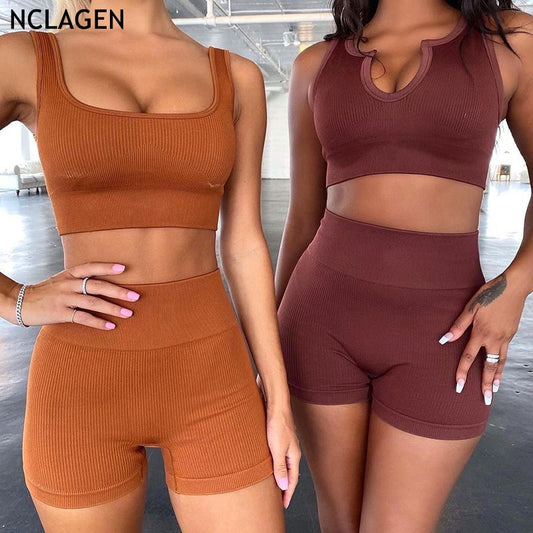 Conjunto de dos piezas de chándal de punto sin costuras 