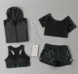 Outdoor running women 6 pieces set quick dry patchwork camouflage | eprolo