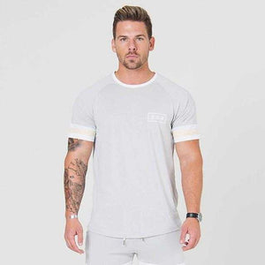 Men Cotton Short sleeve t shirt Fitness Slim Patchwork Black | GYMFIT24.COM