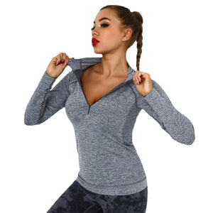 Running Sports Top Women Long Sleeve Zipper Pocket