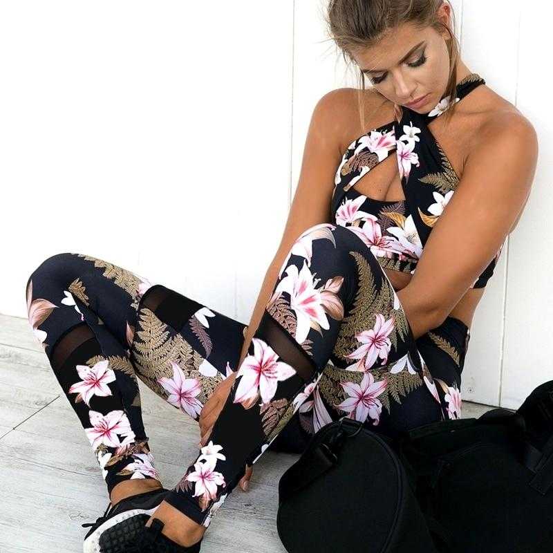 LI-FI Fitness Yoga Set Women Halter Sleeveless Mesh Leggings | eprolo