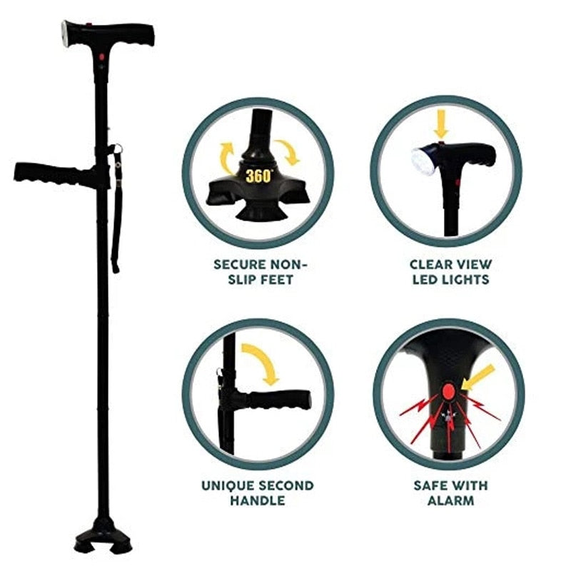 Collapsible Telescopic Cane Folding Crutch LED Lightweight Safety Walking Stick