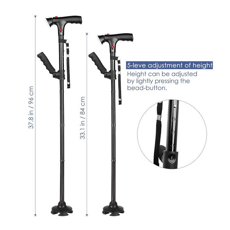 Collapsible Telescopic Cane Folding Crutch LED Lightweight Safety Walking Stick