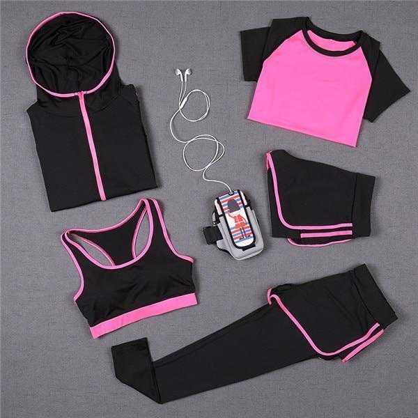 5 PCS Women Yoga Set for Running T-Shirt Tops | eprolo