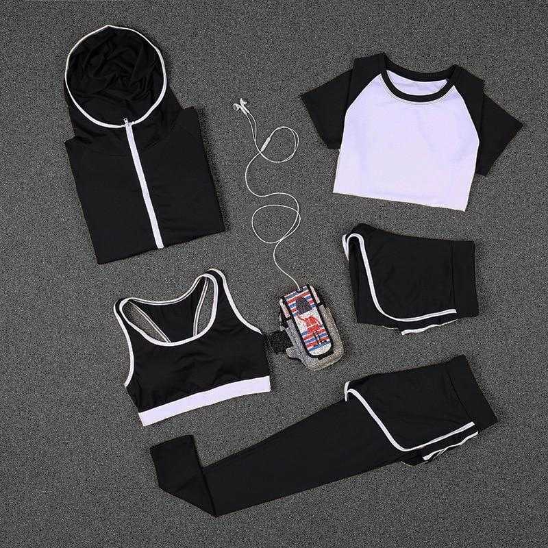 5 PCS Women Yoga Set for Running T-Shirt Tops | eprolo