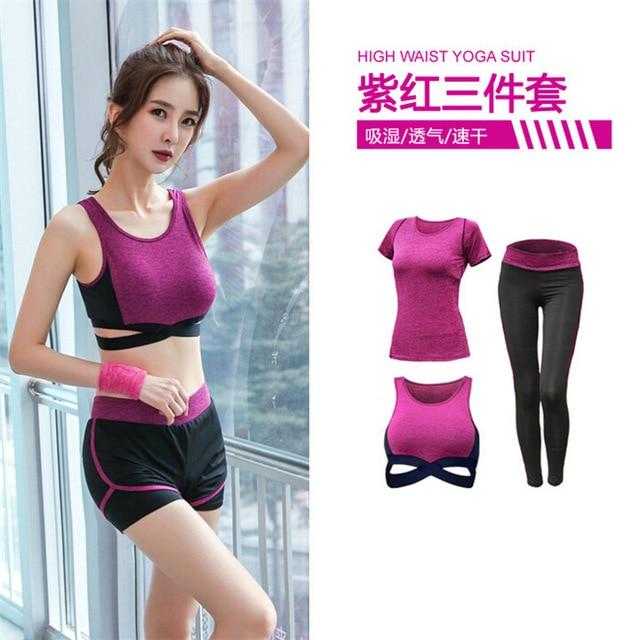 5 pieces sets coat+t shirt+bra+shorts+leggings women yoga clothing | eprolo