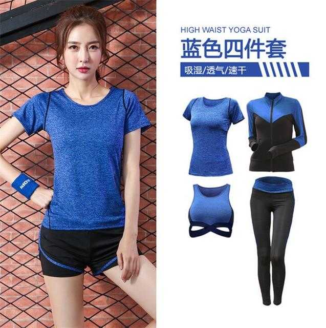 5 pieces sets coat+t shirt+bra+shorts+leggings women yoga clothing | eprolo