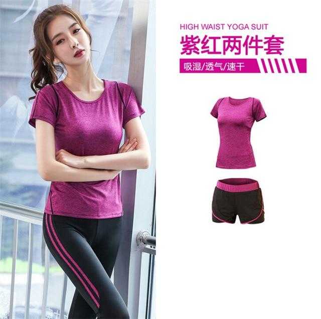 5 pieces sets coat+t shirt+bra+shorts+leggings women yoga clothing | eprolo