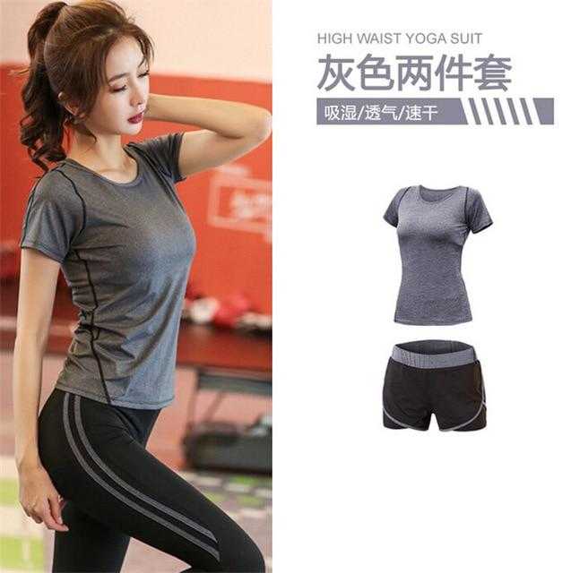 5 pieces sets coat+t shirt+bra+shorts+leggings women yoga clothing | eprolo