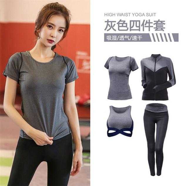 5 pieces sets coat+t shirt+bra+shorts+leggings women yoga clothing | eprolo