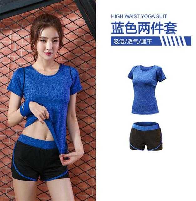 5 pieces sets coat+t shirt+bra+shorts+leggings women yoga clothing | eprolo