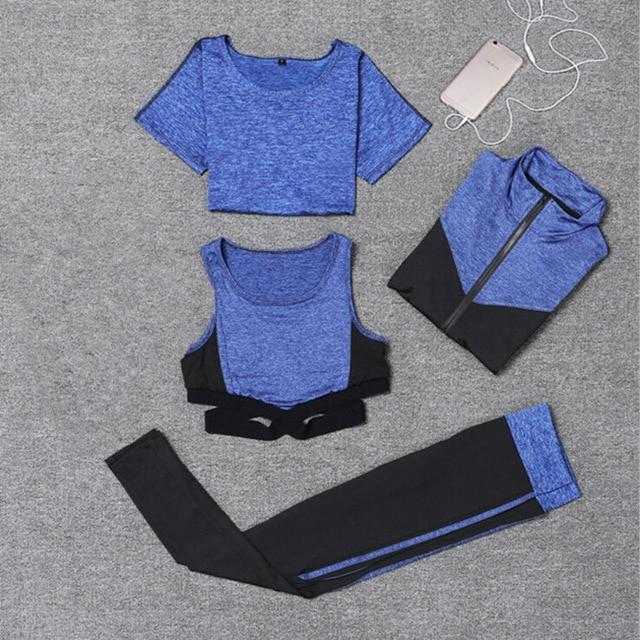 5 pieces sets coat+t shirt+bra+shorts+leggings women yoga clothing | eprolo