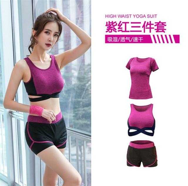 5 pieces sets coat+t shirt+bra+shorts+leggings women yoga clothing | eprolo