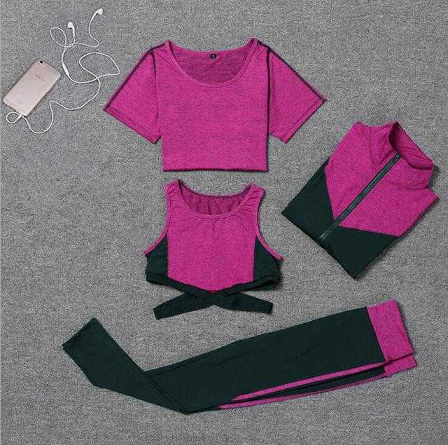 5 pieces sets coat+t shirt+bra+shorts+leggings women yoga clothing | eprolo