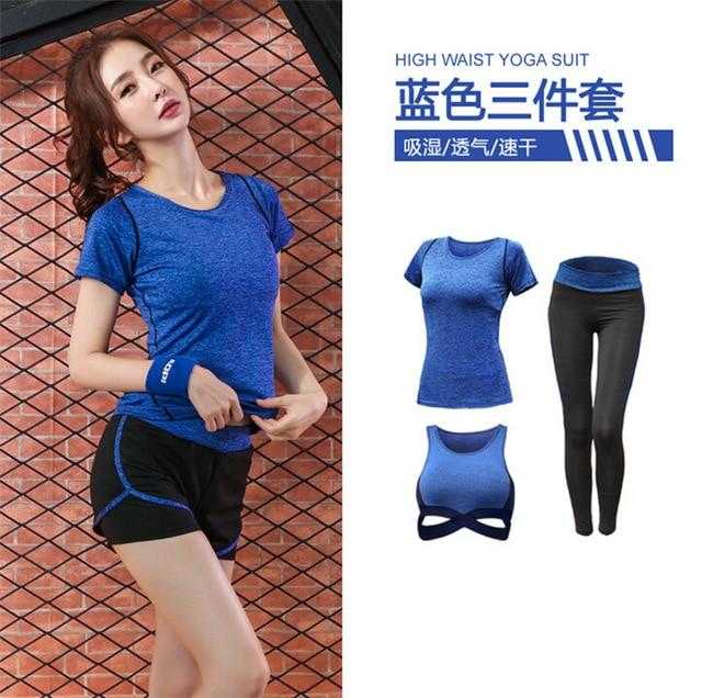5 pieces sets coat+t shirt+bra+shorts+leggings women yoga clothing | eprolo