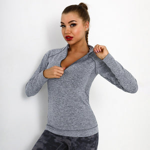 Running Sports Top Women Long Sleeve Zipper Pocket