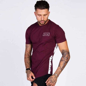 Men Cotton Short sleeve t shirt Fitness Slim Patchwork Black | GYMFIT24.COM