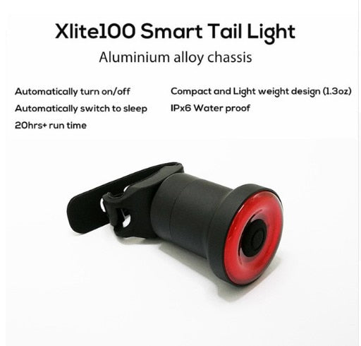 Luz trasera LED para bicicleta XLITE100 con arranque y parada automáticos y detección de frenos IPx6