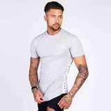 Men Cotton Short sleeve t shirt Fitness Slim Patchwork Black | GYMFIT24.COM