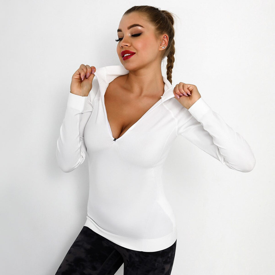 Running Sports Top Women Long Sleeve Zipper Pocket