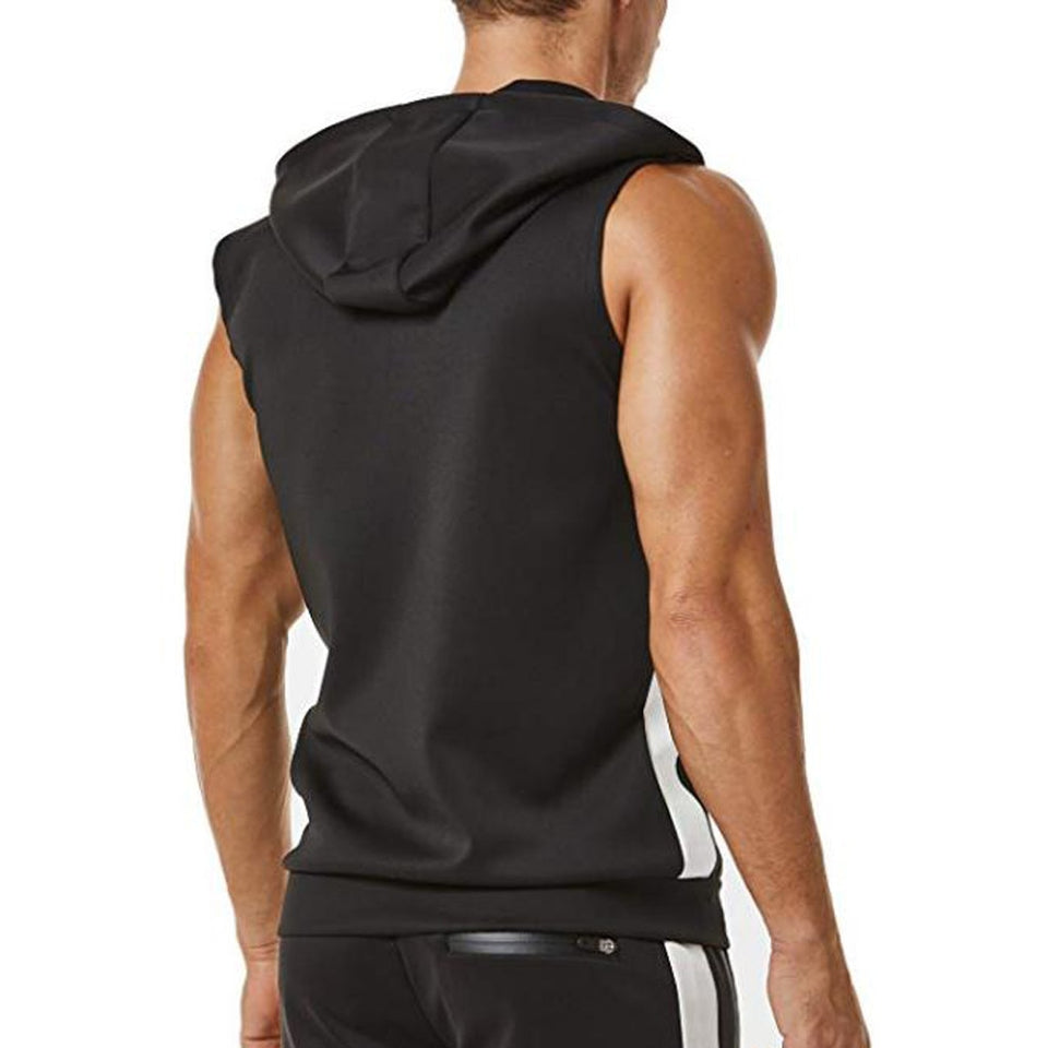 Men Zipper Splicing Sports Hooded Vest bodybuilding  fitness clothing | eprolo