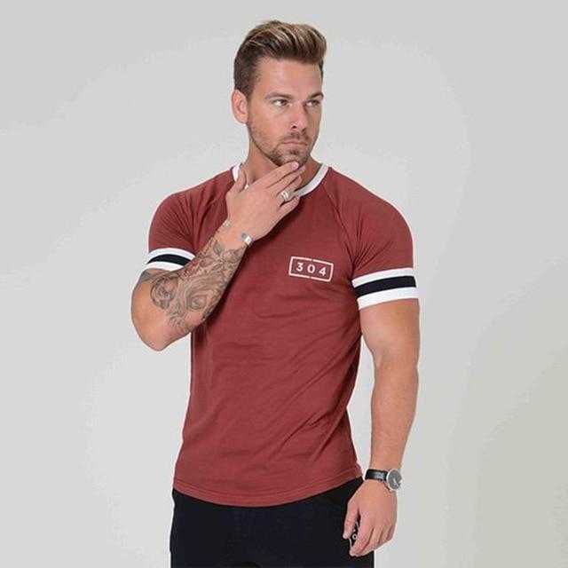 Men Cotton Short sleeve t shirt Fitness Slim Patchwork Black | GYMFIT24.COM