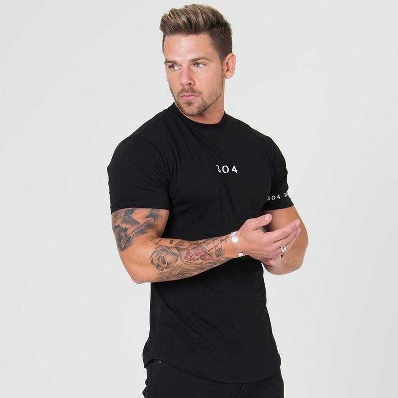 Men Cotton Short sleeve t shirt Fitness Slim Patchwork Black | GYMFIT24.COM