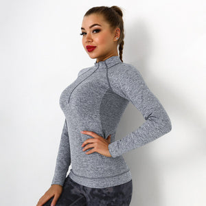 Running Sports Top Women Long Sleeve Zipper Pocket