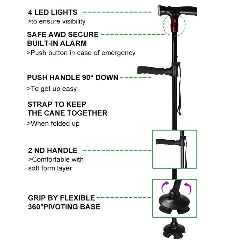 Collapsible Telescopic Cane Folding Crutch LED Lightweight Safety Walking Stick