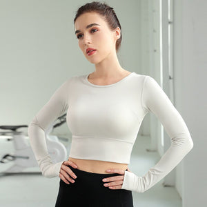 Long Sleeve Sports Shirts For Women Back Crosss Tights Yoga Tops