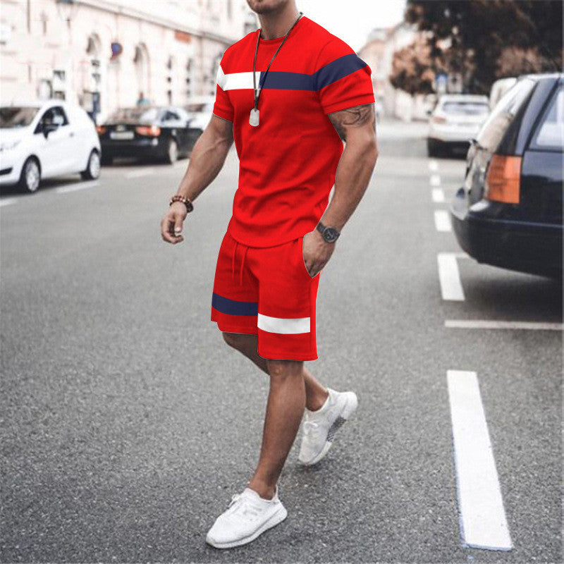 Traje deportivo de manga corta con parches para ocio y atletismo para hombre
