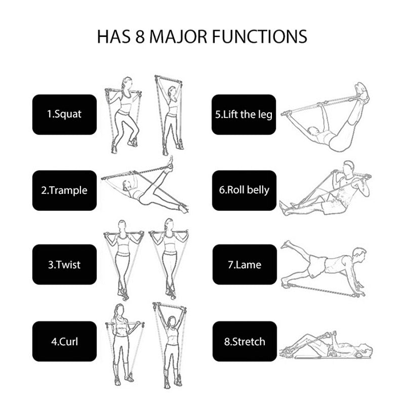 Ejercicio de gimnasio con barra de pilates con banda de resistencia