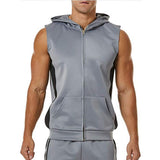 Men Zipper Splicing Sports Hooded Vest bodybuilding  fitness clothing | eprolo