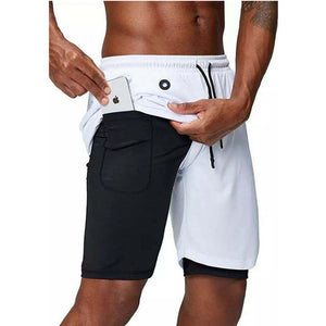 Men's  2 in 1 running shorts security zipper pockets