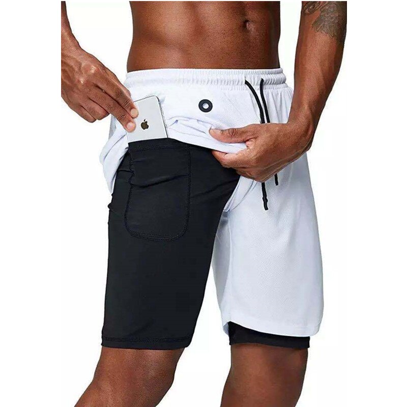 Men's  2 in 1 running shorts security zipper pockets