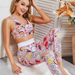 Pink Two Piece Set Fitness Women Crop Top and Pants Set | eprolo