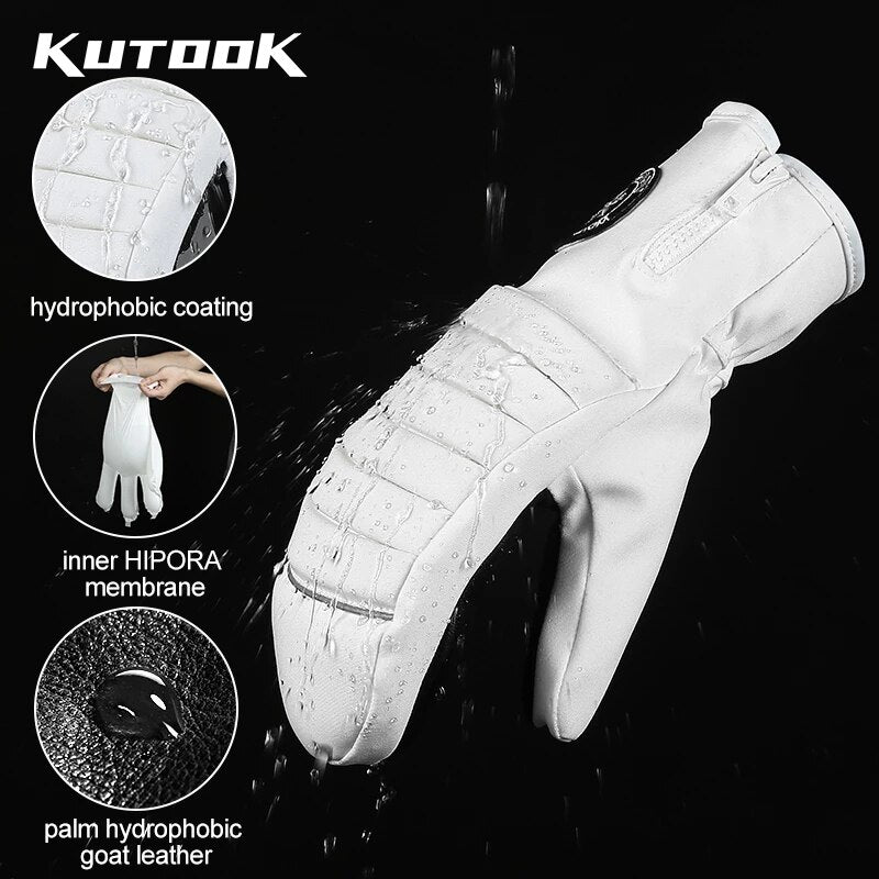 KUTOOK Skiing Gloves Waterproof Goatskin Palm Outdoor Sport