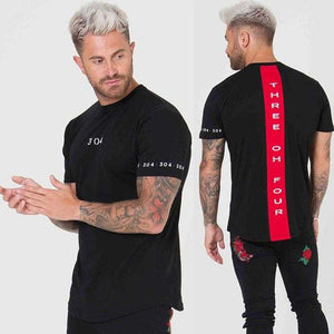 Men Cotton Short sleeve t shirt Fitness Slim Patchwork Black | GYMFIT24.COM