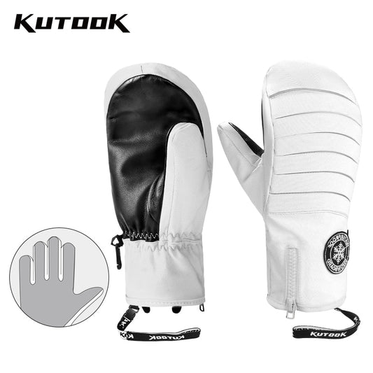 Guantes de esquí KUTOOK impermeables con palma de piel de cabra para deportes al aire libre 